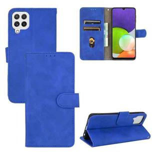 For Samsung Galaxy A22 4G Solid Color Skin Feel Magnetic Buckle Horizontal Flip Calf Texture PU Leather Case with Holder & Card Slots & Wallet(Blue)