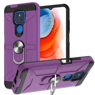 For Motorola Moto G Play 2021 War-god Armor TPU + PC Shockproof Magnetic Protective Case with Ring Holder(Purple)
