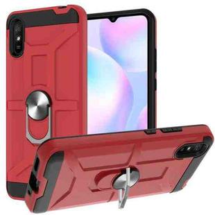 For Xiaomi Redmi 9A War-god Armor TPU + PC Shockproof Magnetic Protective Case with Ring Holder(Red)