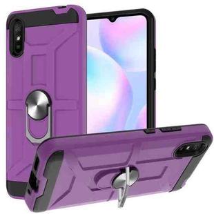 For Xiaomi Redmi 9A War-god Armor TPU + PC Shockproof Magnetic Protective Case with Ring Holder(Purple)