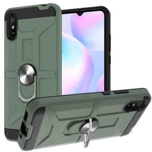 For Xiaomi Redmi 9A War-god Armor TPU + PC Shockproof Magnetic Protective Case with Ring Holder(Deep Green)