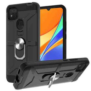 For Xiaomi Redmi 9C / Redmi 9 Indian Edition War-god Armor TPU + PC Shockproof Magnetic Protective Case with Ring Holder(Black)
