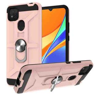 For Xiaomi Redmi 9C / Redmi 9 Indian Edition War-god Armor TPU + PC Shockproof Magnetic Protective Case with Ring Holder(Rose Gold)