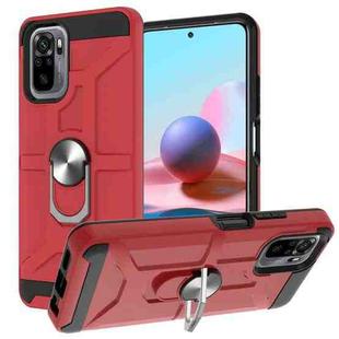 For Xiaomi Redmi Note 10 / Note 10S War-god Armor TPU + PC Shockproof Magnetic Protective Case with Ring Holder(Red)