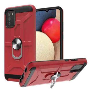 For Samsung Galaxy A02s (166mm) War-god Armor TPU + PC Shockproof Magnetic Protective Case with Ring Holder(Red)