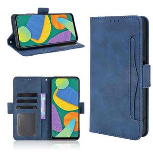 For Samsung Galaxy F52 5G Skin Feel Calf Pattern Horizontal Flip Leather Case with Holder & Card Slots & Photo Frame(Blue)