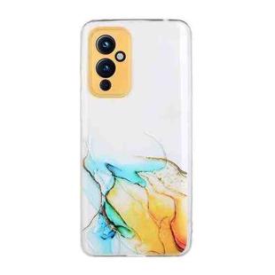 For OnePlus 9 Hollow Marble Pattern TPU Precise Hole Protective Case(Yellow)