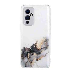 For OnePlus 9 Hollow Marble Pattern TPU Precise Hole Protective Case(Black)