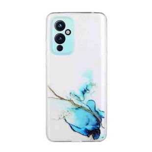 For OnePlus 9 Hollow Marble Pattern TPU Precise Hole Protective Case(Blue)