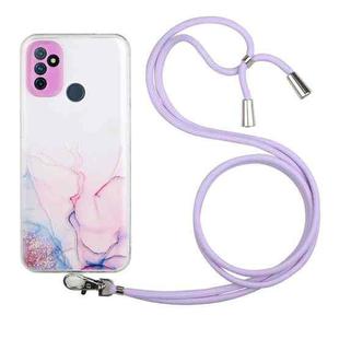 For OnePlus Nord N100 Hollow Marble Pattern TPU Precise Hole Protective Case with Neck Strap Rope(Pink)