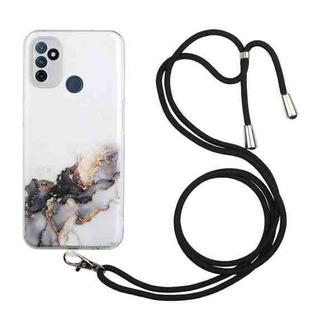 For OnePlus Nord N100 Hollow Marble Pattern TPU Precise Hole Protective Case with Neck Strap Rope(Black)