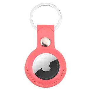 For AirTag Shockproof Anti-scratch Leather Protective Case Cover with Hang Loop Key Chain(Rose Red)