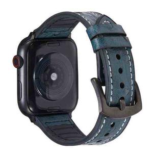 Ostrich Texture Leather Watch Band For Apple Watch Series 7 45mm / 6 & SE & 5 & 4 44mm / 3 & 2 & 1 42mm(Navy Blue)