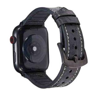 Ostrich Texture Leather Watch Band For Apple Watch Series 7 41mm / 6 & SE & 5 & 4 40mm / 3 & 2 & 1 38mm(Black)