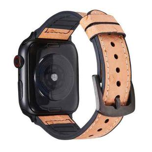 Ostrich Texture Leather Watch Band For Apple Watch Series 7 41mm / 6 & SE & 5 & 4 40mm / 3 & 2 & 1 38mm(Yellow Brown)