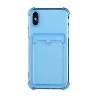 For iPhone X / XS TPU Dropproof Protective Back Case with Card Slot(Blue)