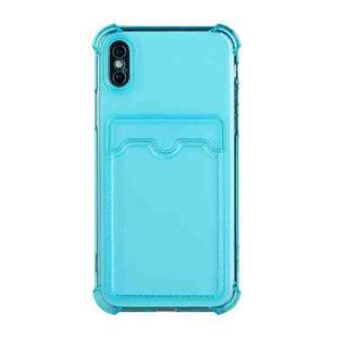 For iPhone X / XS TPU Dropproof Protective Back Case with Card Slot(Baby Blue)