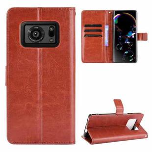 For Sharp Aquos R6 Crazy Horse Texture Horizontal Flip Leather Case with Holder & Card Slots & Lanyard(Brown)