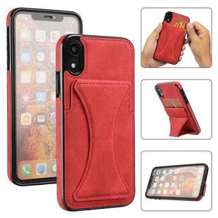 For iPhone XR Ultra-thin Shockproof Protective Case with Holder & Metal Magnetic Function (Red)