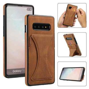 For Samsung Galaxy S10e Ultra-thin Shockproof Protective Case with Holder & Metal Magnetic Function(Brown)
