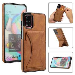 For Samsung Galaxy A71 Ultra-thin Shockproof Protective Case with Holder & Metal Magnetic Function(Brown)