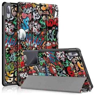 For Lenovo Tab P11 Pro TB-J716F /J706F Painted Pattern PU + TPU Horizontal Flip Leather Case with Three-folding Holder & Wake-up / Sleep Function(Graffiti)