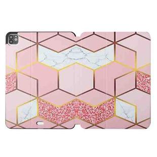 For iPad Pro 11 2022 / 2021 / 2020 / 2018 Dual-folding Coloured Drawing Voltage Horizontal Flip PU Leather Tablet Case with Holder & Sleep / Wake-up Function(Pink Gilt Marble)