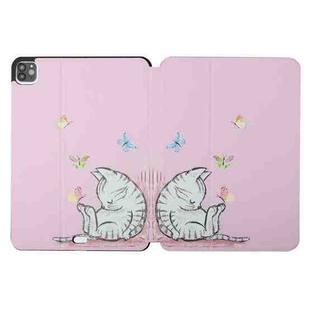 For iPad Pro 11 2022 / 2021 / 2020 / 2018 Dual-folding Coloured Drawing Voltage Horizontal Flip PU Leather Tablet Case with Holder & Sleep / Wake-up Function(Butterfly Cat)