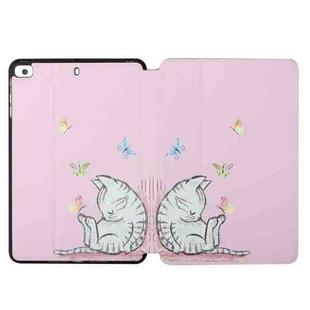 Dual-folding Coloured Drawing Voltage Horizontal Flip PU Leather Case with Holder & Sleep / Wake-up Function For iPad mini 5 / 4 / 3 / 2 / 1(Butterfly Cat)