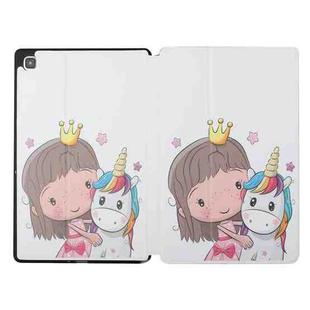 For Samsung Galaxy Tab A7 10.4 T500 Dual-folding Coloured Drawing Voltage Horizontal Flip PU Leather Case with Holder & Sleep / Wake-up Function(Girl Unicorn)