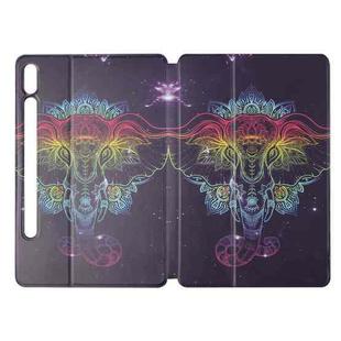 For Samsung Galaxy Tab S8 / Galaxy Tab S7 SM-T870/T875 Dual-folding Coloured Drawing Voltage Horizontal Flip PU Leather Case with Holder & Sleep / Wake-up Function(Watercolor Elephant)