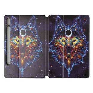 For Samsung Galaxy Tab S8 / Galaxy Tab S7 SM-T870/T875 Dual-folding Coloured Drawing Voltage Horizontal Flip PU Leather Case with Holder & Sleep / Wake-up Function(Watercolor Wolf)