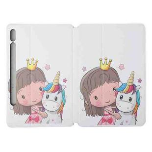 For Samsung Galaxy Tab S8 / Galaxy Tab S7 SM-T870/T875 Dual-folding Coloured Drawing Voltage Horizontal Flip PU Leather Case with Holder & Sleep / Wake-up Function(Girl Unicorn)