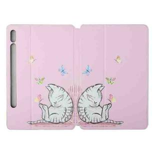 For Samsung Galaxy Tab S8 / Galaxy Tab S7 SM-T870/T875 Dual-folding Coloured Drawing Voltage Horizontal Flip PU Leather Case with Holder & Sleep / Wake-up Function(Butterfly Cat)