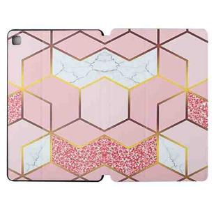 For Samsung Galaxy Tab S6 Lite 10.4 P610/P615 Dual-folding Coloured Drawing Voltage Horizontal Flip PU Leather Case with Holder & Sleep / Wake-up Function(Pink Gilt Marble)