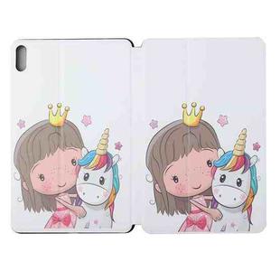 For Huawei Mate Pad 10.4 Dual-folding Coloured Drawing Voltage Horizontal Flip PU Leather Case with Holder & Sleep / Wake-up Function(Girl Unicorn)