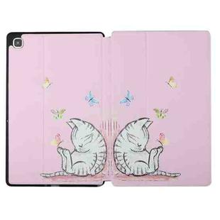 For Samsung Galaxy Tab A7 Lite 8.4 T220/T225 Dual-folding Coloured Drawing Voltage Horizontal Flip PU Leather Case with Holder(Butterfly Cat)