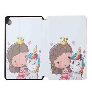 For Huawei Mate Pad T8-8.0 Dual-folding Coloured Drawing Voltage Horizontal Flip PU Leather Case with Holder(Girl Unicorn)