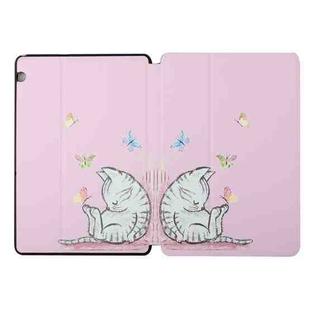 For Huawei MediaPad T3 9.6 / Honor Play 2 Dual-folding Coloured Drawing Voltage Horizontal Flip PU Leather Case with Holder(Butterfly Cat)