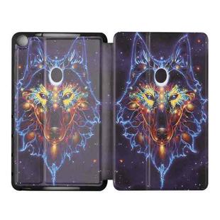 For Huawei MediaPad M5 Lite 8.0 Dual-folding Coloured Drawing Voltage Horizontal Flip PU Leather Case with Holder(Watercolor Wolf)