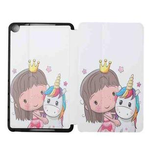 For Huawei MediaPad M5 Lite 8.0 Dual-folding Coloured Drawing Voltage Horizontal Flip PU Leather Case with Holder(Girl Unicorn)