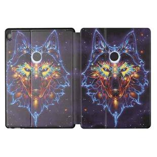 For Lenovo Tab M10 X505 Dual-folding Coloured Drawing Voltage Horizontal Flip PU Leather Case with Holder(Watercolor Wolf)