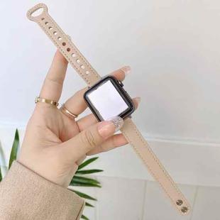 Double Studs Buckle Genuine Leather Watch Band Watch Band For Apple Watch Series 8&7 41mm / SE 2&6&SE&5&4 40mm / 3&2&1 38mm(Cream)