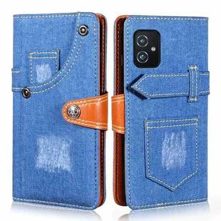For Asus Zenfone 8 / ZS590KS Denim Horizontal Flip Leather Case with Holder & Card Slot & Wallet(Dark Blue)