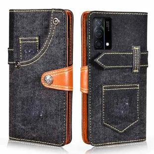 For OPPO K9 5G Denim Horizontal Flip Leather Case with Holder & Card Slot & Wallet(Black)