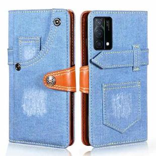 For OPPO K9 5G Denim Horizontal Flip Leather Case with Holder & Card Slot & Wallet(Light Blue)