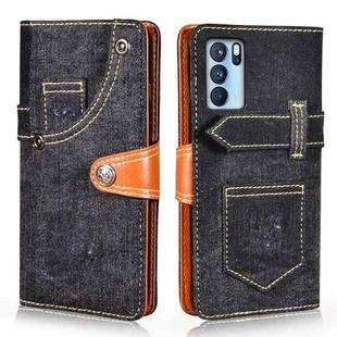 For OPPO Reno6 Pro Denim Horizontal Flip Leather Case with Holder & Card Slot & Wallet(Black)