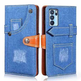 For OPPO Reno6 Pro Denim Horizontal Flip Leather Case with Holder & Card Slot & Wallet(Dark Blue)