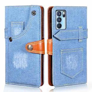 For OPPO Reno6 Pro Denim Horizontal Flip Leather Case with Holder & Card Slot & Wallet(Light Blue)