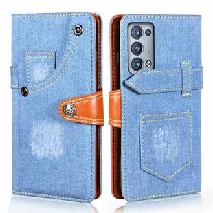 For OPPO Reno6 Pro 5G Denim Horizontal Flip Leather Case with Holder & Card Slot & Wallet(Light Blue)